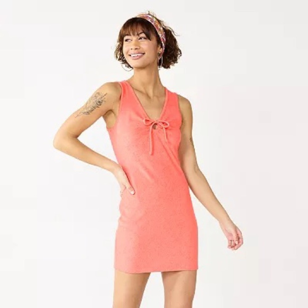NWT Terry cloth coverup dress keyhole mini dress